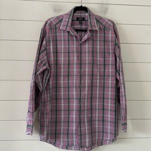 Alfani Size M 15-15.5 32-33 Regular Fit Easy-Care Square Line Check Dres…